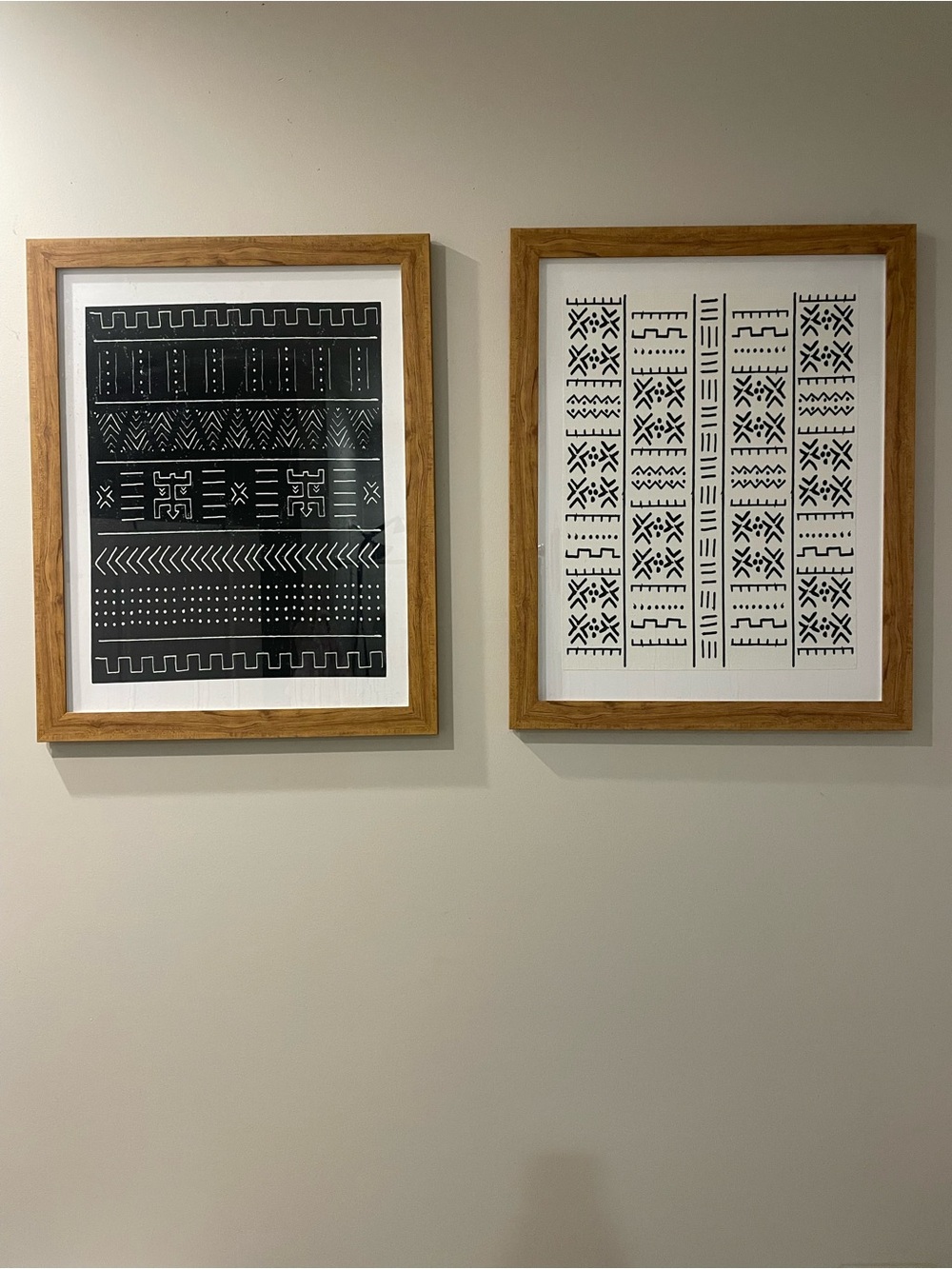 Set of 2 Modern Boho Black & White Framed Wall Art | Natural Wood Frames